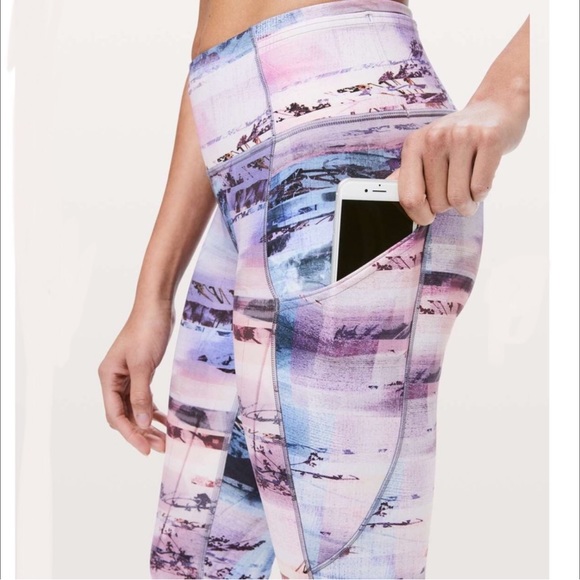 Lululemon Leggings 4 Fast & Free 7/8 Tight II Purple Sunrise Pink Small running - Picture 14 of 15
